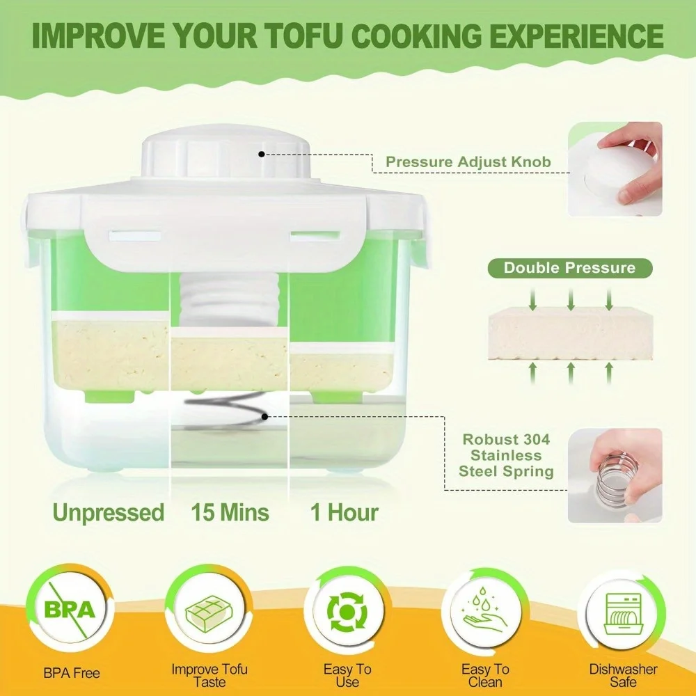 Tofu Press, Large Vegan Tofu Presser Drainer with Drip Tray, Speed Up Removing Water from Firm/Extra Firm Tofu Without Crack