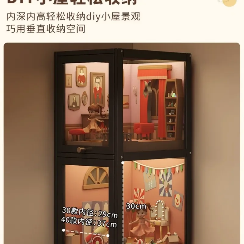 Miniature Landscape Display Cabinet with Lamp Transparent Dustproof DIY Model Case for Blind Box Figurines Home Decor