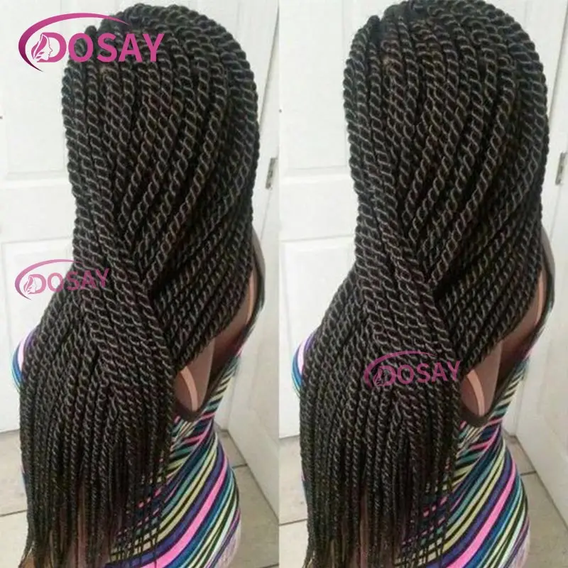 

36-дюймовый полный кружевной сенегальский плетеный парик для чернокожих женщин без узлов, передний парик из искусственных локонов, синтетические волосы