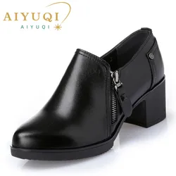 Women shoes waterproof Genuine leather high-heeled women's singles shoes high quality fashion ladies Casual Shoes