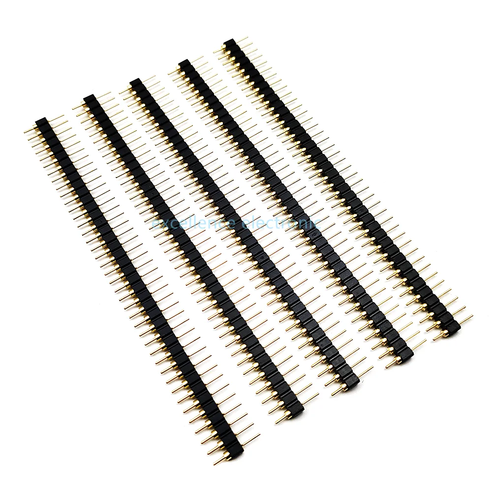 10pcs 2.54mm Pitch Gold Plated Male 40P 1*40 Round Pin Header Strip Hole Single Row Straight Socket Connector