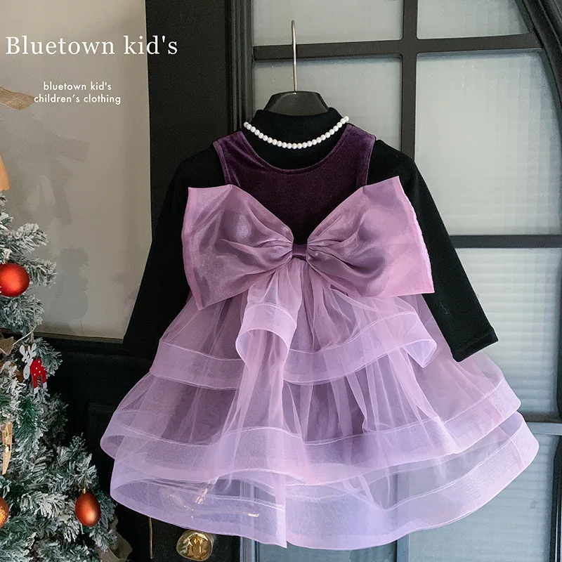 

Girls' Winter Dress Set2025De Rong Base Layer Sleeveless Fleece Cake Dress Two-Piece Set