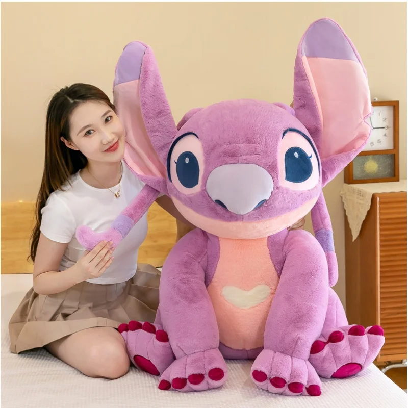 

75cm Disney Kawaii Stitch Angel Stuffed Plush Toy Doll Anime Cartoon Figure Soft Animals Pillow Room Decor Peluche Children Gift