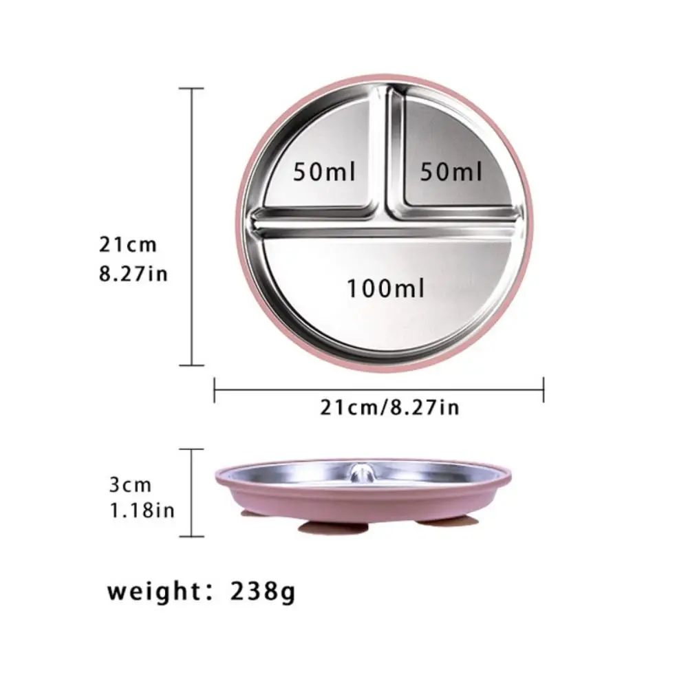 New Non-Slip Stainless Steel Kids Plate with Suction Anti Breakage Divided Baby Plates Silicone Sleeves Removable Toddler Bowls image 6