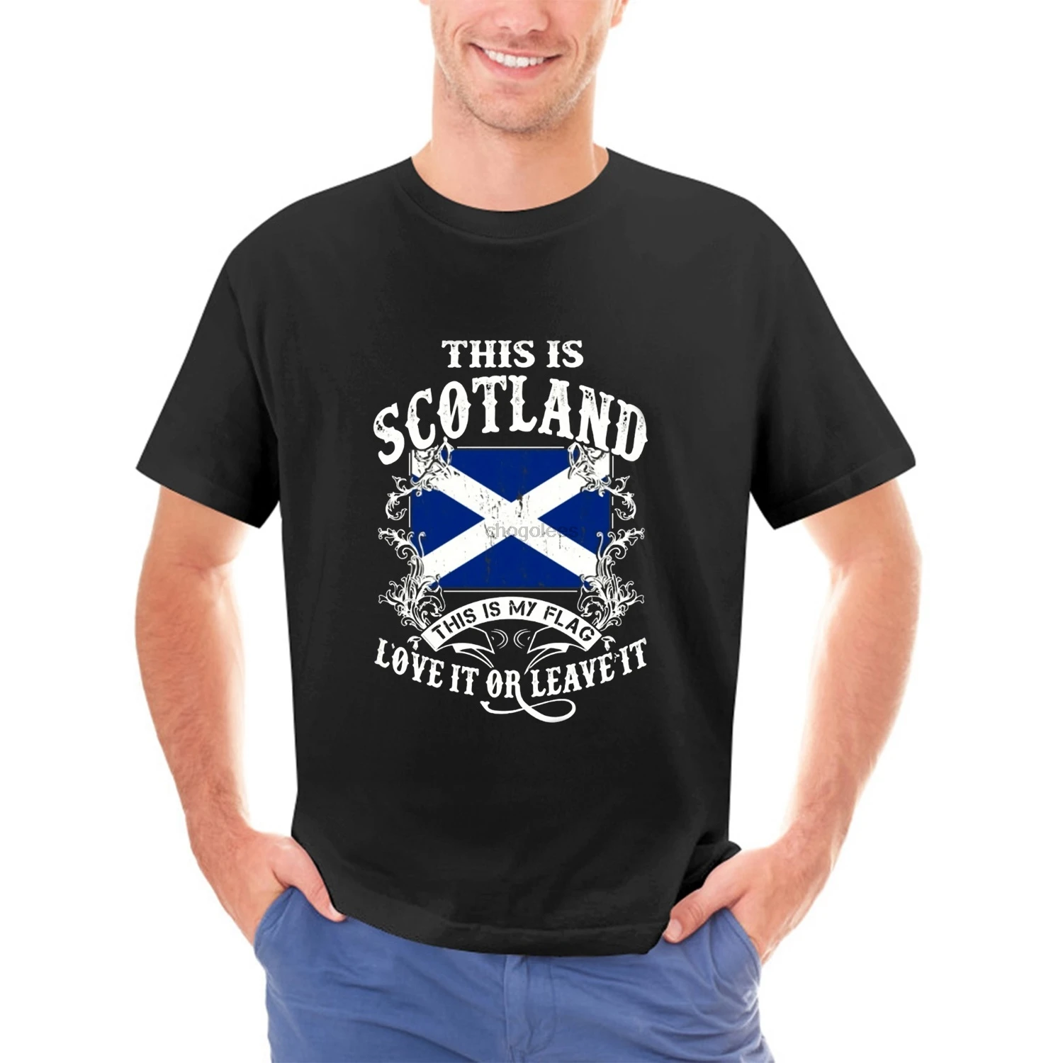 Men Women Cotton T-Shirt This Is Scotland This Is My Flag Love It or Leave It