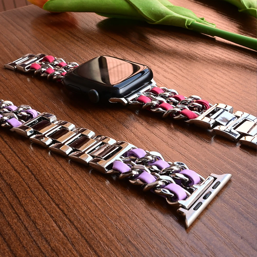 Женский ремешок из нержавеющей стали для Apple Watch Ultra2 49 мм 10 42 46 мм, ремешок для iWatch9 8 7 6 5 4 Se 44 41 38 мм женский металлический браслет