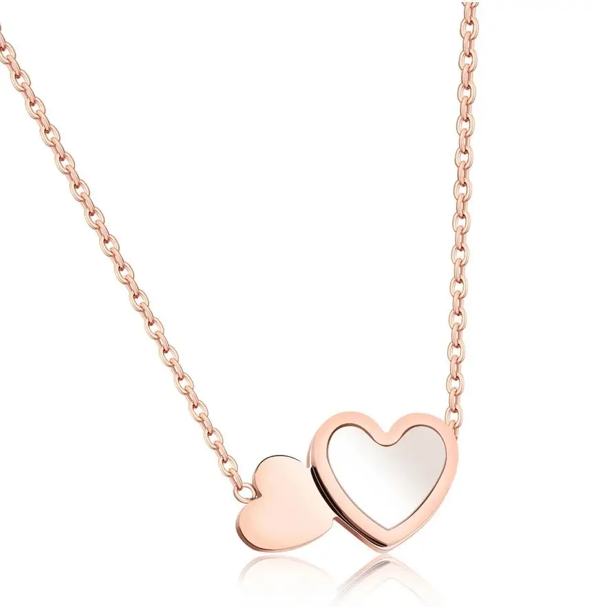 Stylish little fresh double Heart Sweet shell set stainless steel collarbone necklace for ladies birthday party jewelry