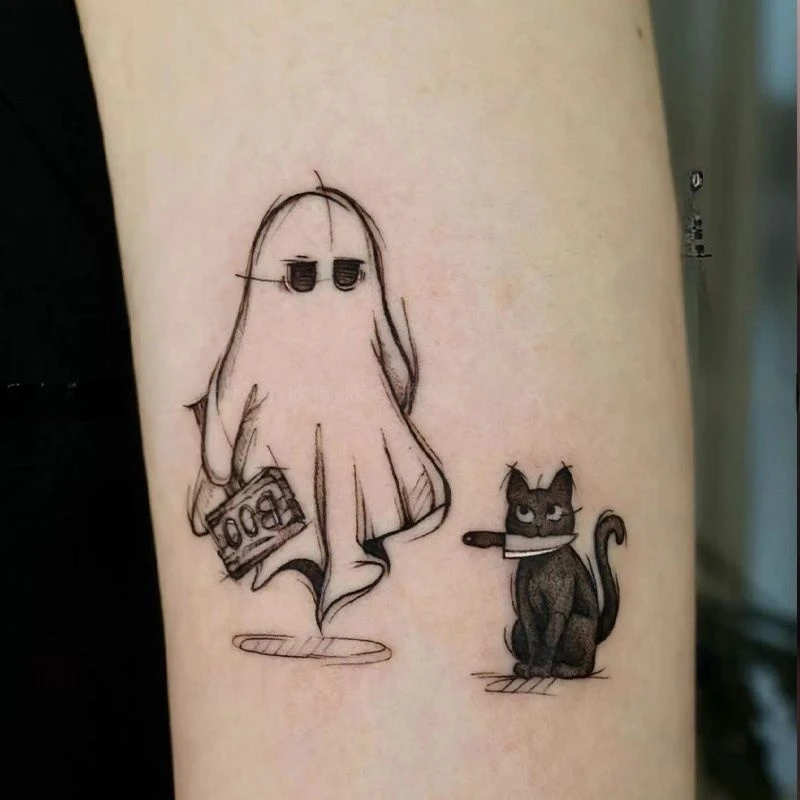 

Cartoon Ghost Cat Kitten Herbal Juice Temporary Tattoos Durable Waterproof Fake Tattoo Sticker Body Art Tatoo Keep for 15 Days