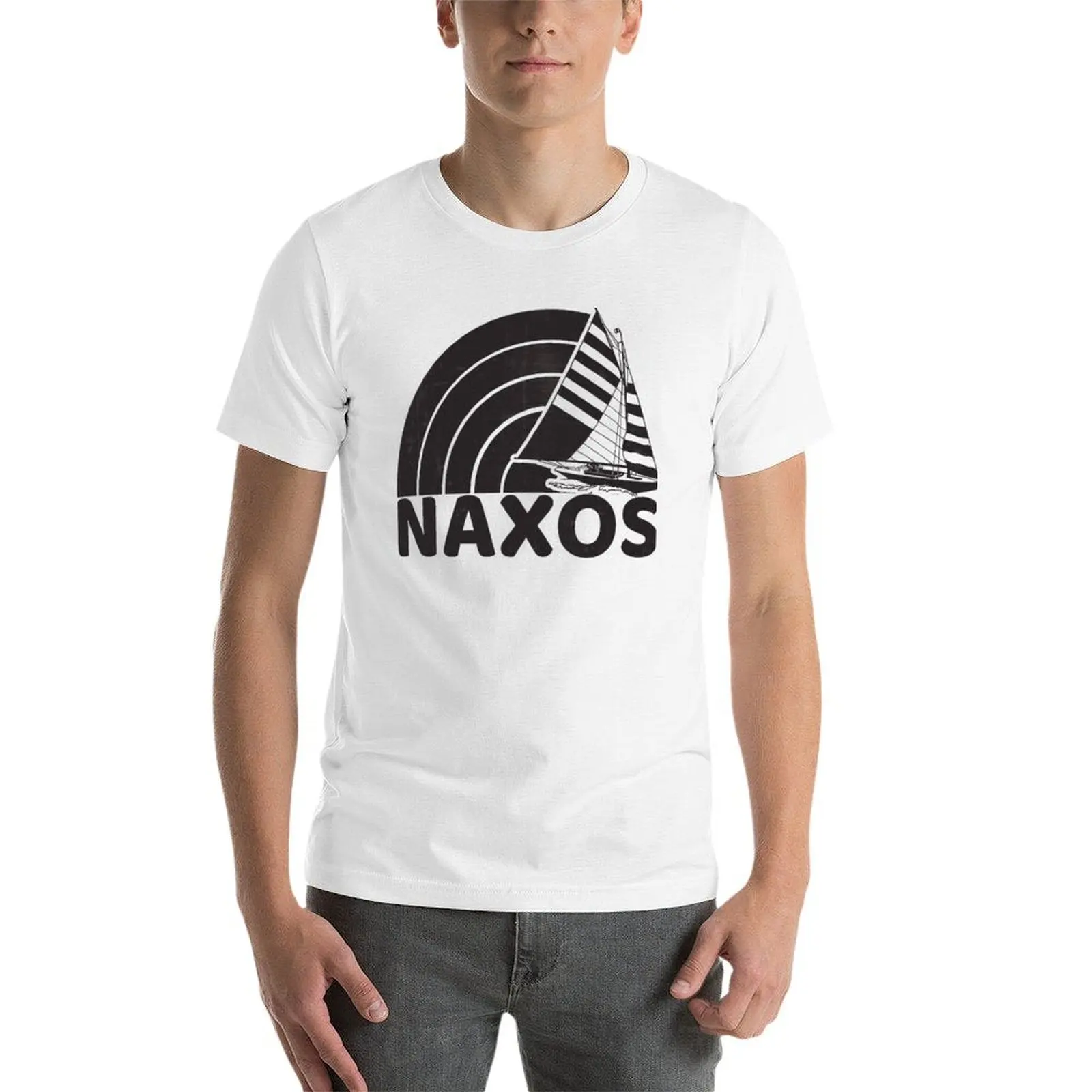 Naxos تي شيرت تصميم الإبحار رجل القطن عطلة سوداء للقمصان التي شيرت رجل ناعم ريترو