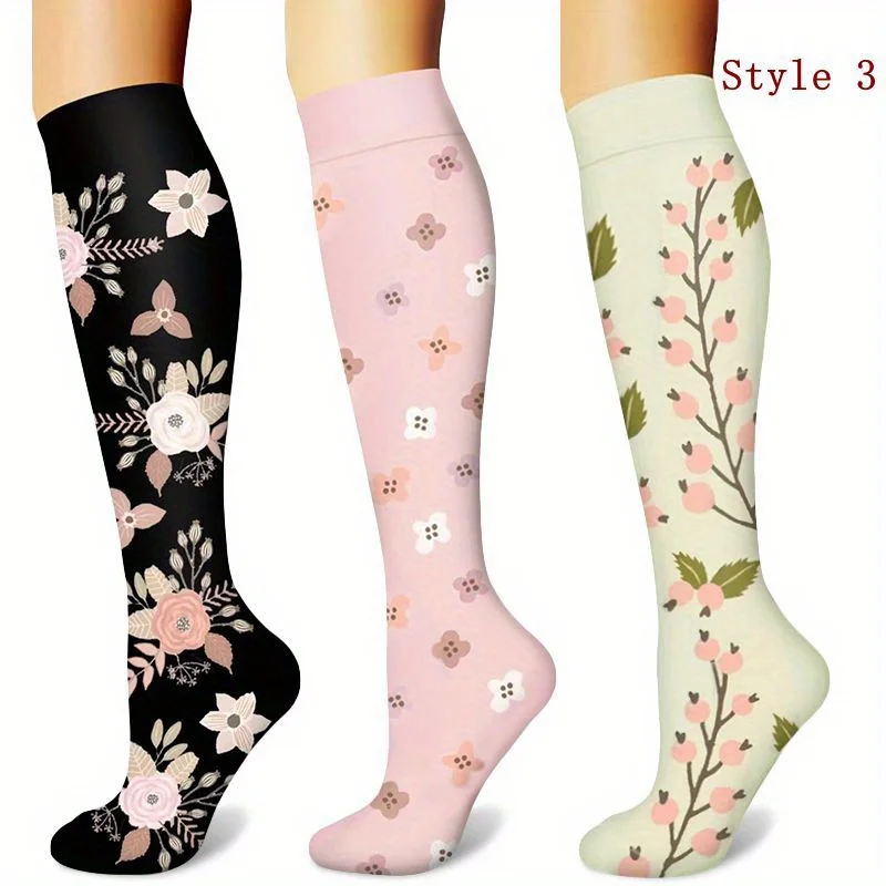 Calcetines de compresión con flores para mujer, medias deportivas para enfermera, correr, 6 pares