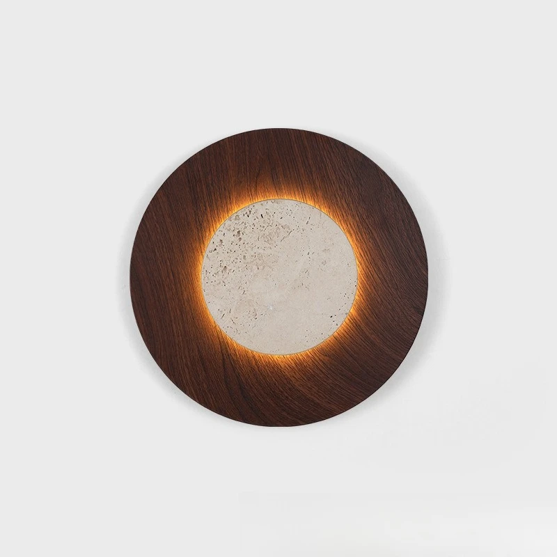 

Japanese-style wabi-**** wind yellow travertine round wall lamp bedroom bedside living room aisle entrance decorative