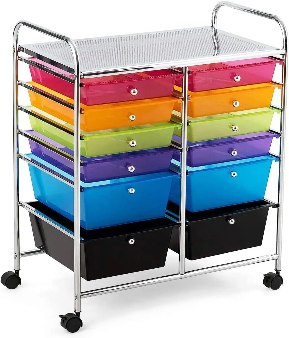 Fantask 12-Drawer Rolling Storage Cart, Multipurpose Organizer Utility Trolley On Wheels, Tools Scrapbook Paper Organizer For