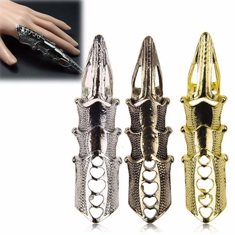 Gothic Rock Metal Joint Armor Steampunk Ring For Women Dragon Claw Exaggerated Long Knuckle Full Finger Rings Men Party