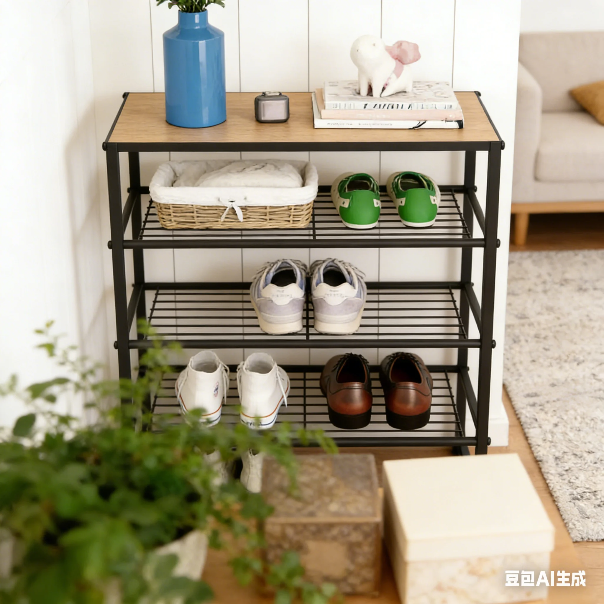 aoliviya-シンプルな北欧風大容量多層シューズラックキャビネット棚-玄関廊下ホームエントランスリビングルーム収納用