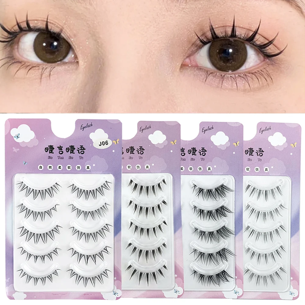 Cos Manga False Eyelashes Cross Curling Fairy Lash Extension Little Devil Natural Daily Eye Makeup Clear Band 3D Mink Lashes