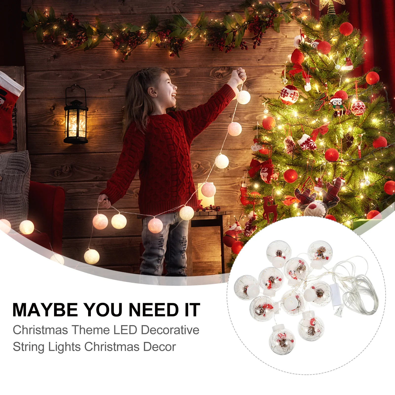 

1Pcs Christmas LED Decorative String Lights Xmas Ball Shape Indoor Outdoor Party Hanging Atmosphere Lights