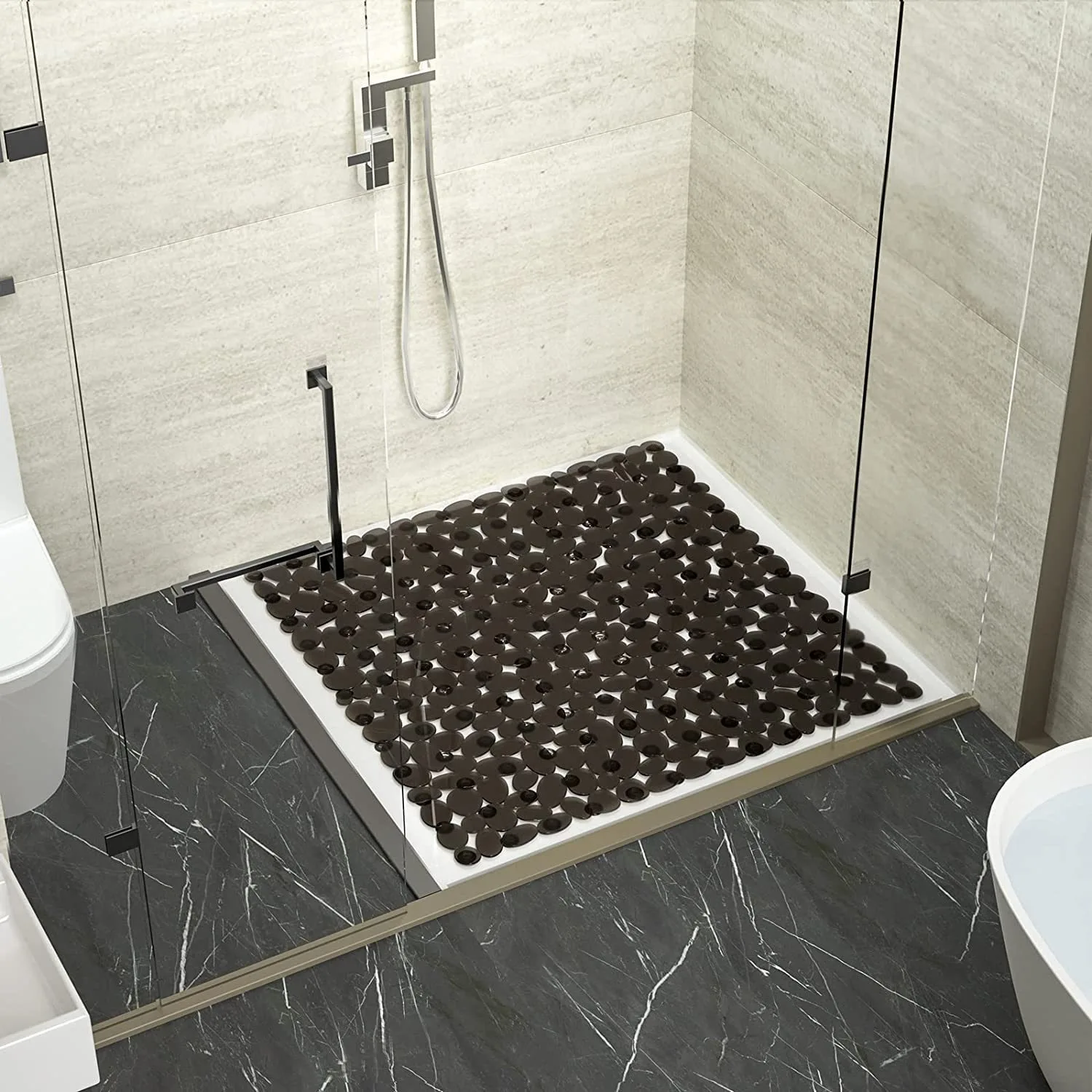 Bath Mat 53x53cm Shower Non-Slip Floor Mat Pebble Design PVC Bathroom Safety Anti-Slip Massage Pad Square New Upgrade