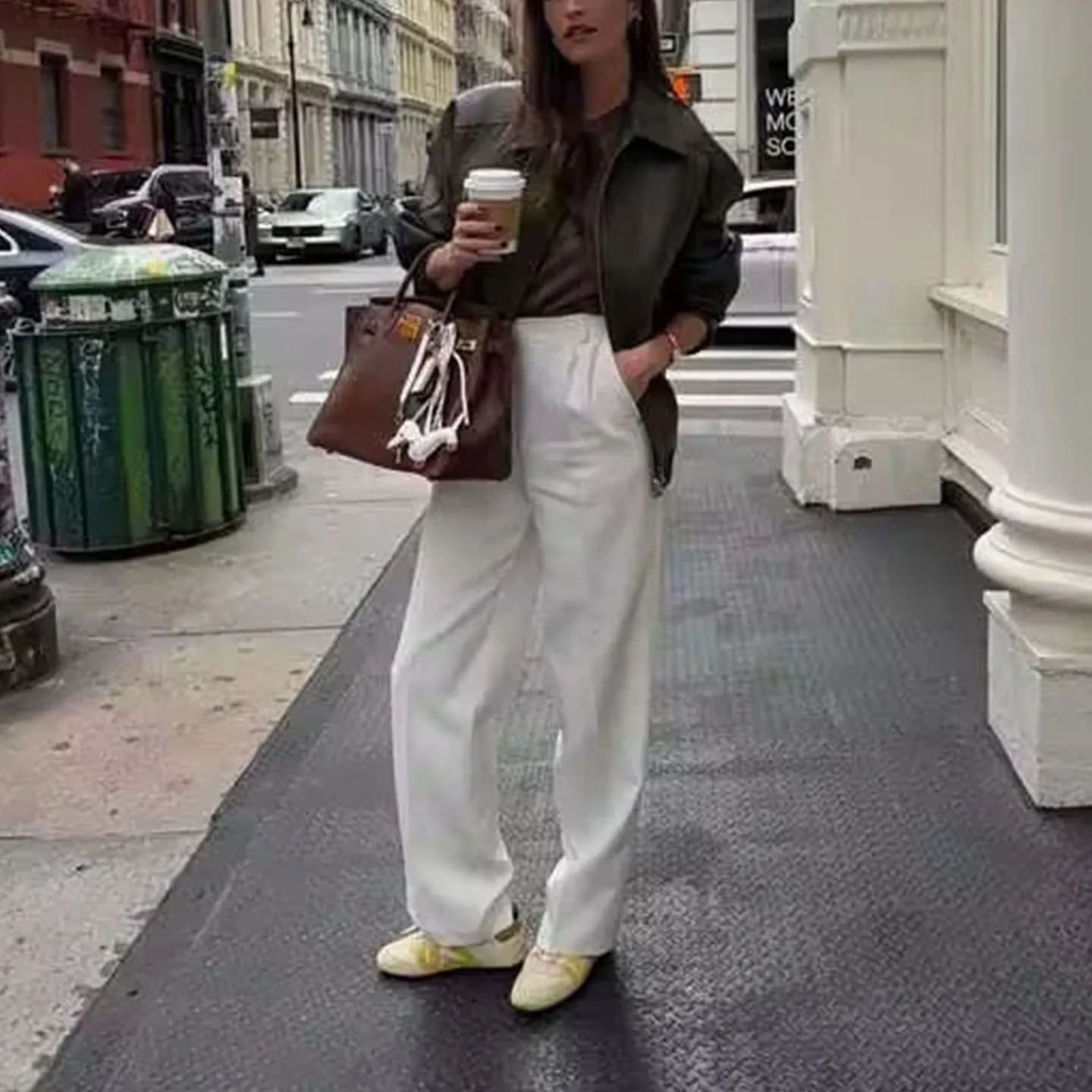 Retro Damen PU-Lederjacke mit Langem Kragen, Reißverschluss, Locker Geschnitten, Herbst Neuheit, Modische Damenoberbekleidung