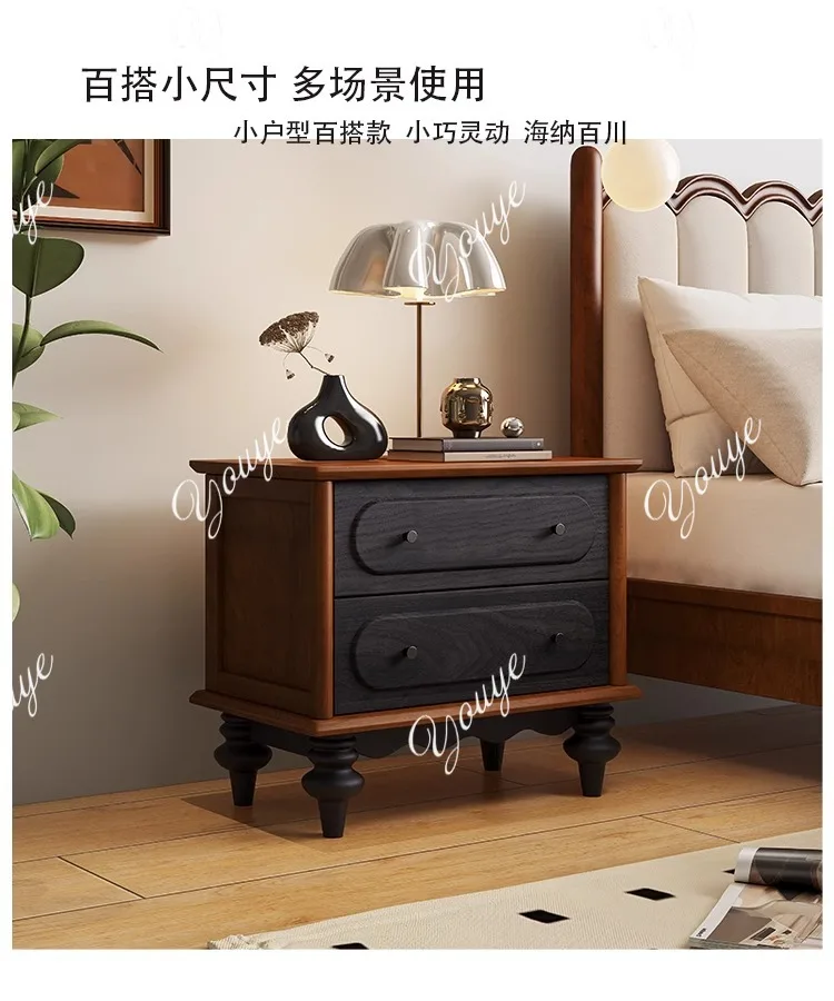 طاولة بجانب السرير من الخشب الصلب الفرنسي القديم، وتخزين طاولة بجانب السرير العتيقة في غرفة النوم، والأدراج، وجميع طاولات السرير المصنوعة من الخشب الصلب #5