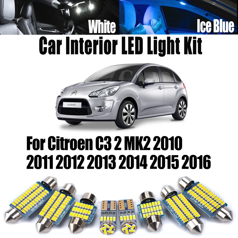 

11 шт. лампы для чтения Canbus для Citroen C3 2 MK2 2010-2014 2015 2016 светодиодный комплект внутреннего освещения с картой купола для ног автомобильные аксессуары