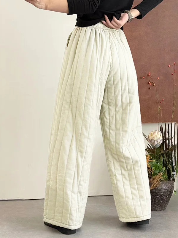 Winter New Sle Women's Casual Wide Leg Pants Elastic Waist Belt Cotton Trousers Slimming Versatile Thi Long Trousers