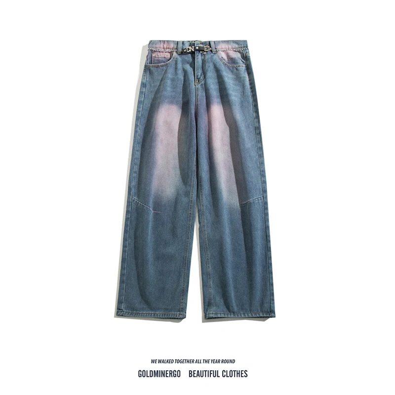 

Мужские винтажные джинсы свободного кроя с контрастными вставками, прямые, удлиненные, повседневные, из прочного денима, со средней посадкой, на молнии