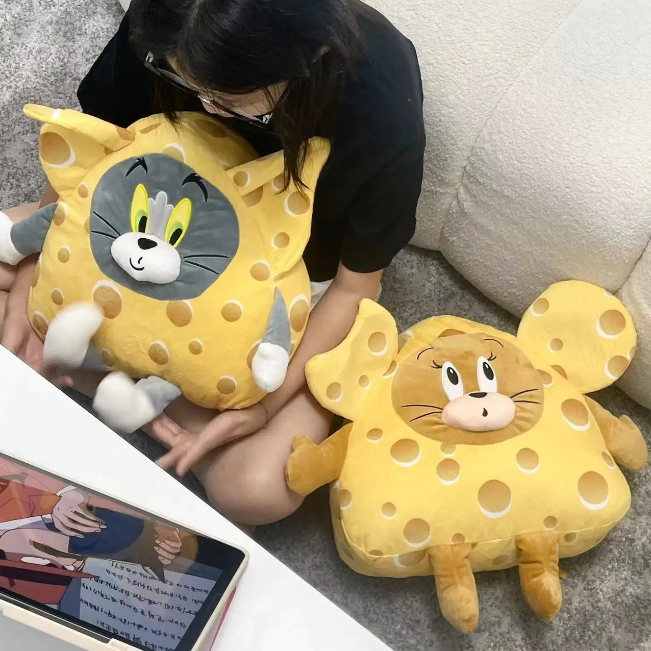 Cute Cheese Cat and Mouse Plushies Very Soft Stuffed Anime Throw Pillow Cuddly Plush Toy Sofa Bed Back Cushion Xmas Gifts