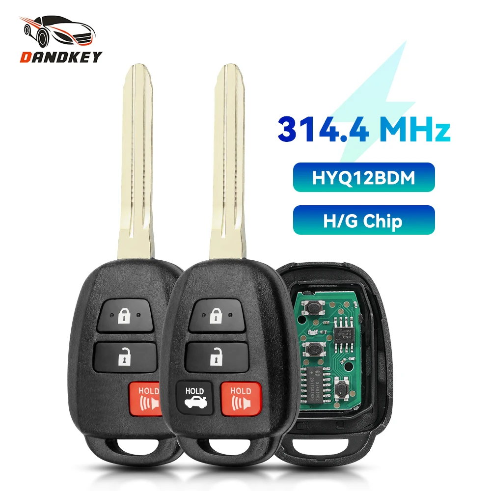 

Dandkey For Toyota Camry Corolla 2012 2013 2014 2015 2016 2017 314.4Mhz H G Chip Remote Car Key Fob 3/4 Buttons HYQ12BDM TOY43