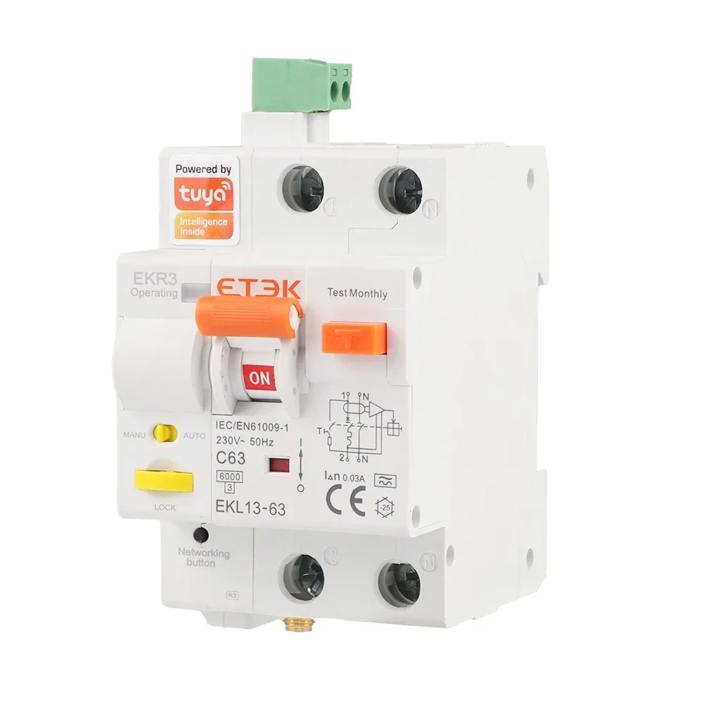 Imagem -04 - Etek-tuya Wi-fi Disjuntor Inteligente Rcbo Controle Remoto Proteção contra Curto-circuito Cronometrado 2p 16a 25a 32a 40a 63a Ekl13