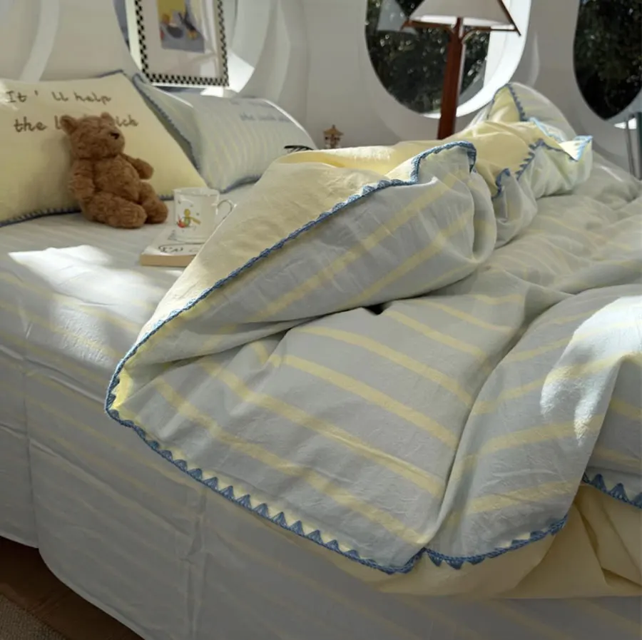 Brief nordic stripe plaid blue yellow purple bed set,twin full queen king cotton home textile bed sheet pillow case quilt cover