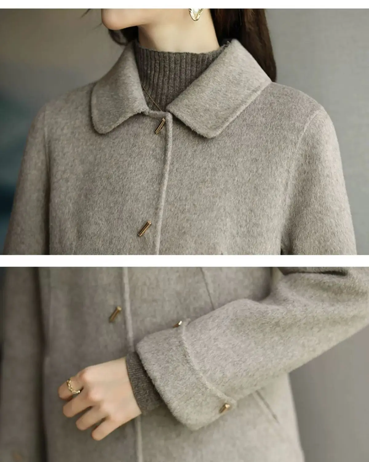سترة صوفية عصرية على الطراز الكوري رفيعة ومتعددة الاستخدامات وياقة بولو وصدر واحد للنساء