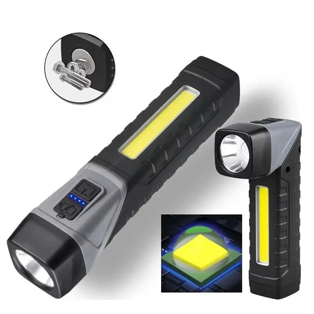 90-degree Rotatable Portable LED Flashlight Handheld Magnet Bottom Outdoor Torch Side Light Waterproof Emergency Lighting