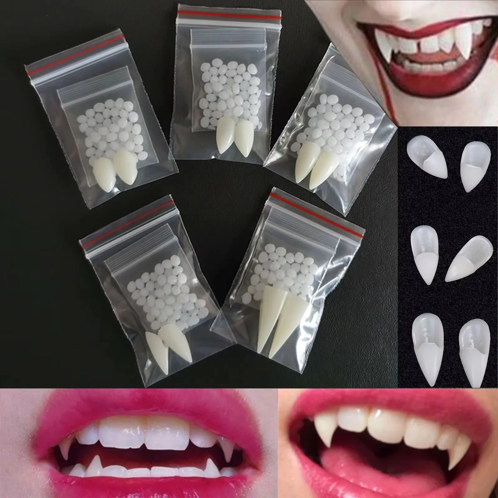 Halloween costume party pranking props resin teeth terrifying vampire zombie fake teeth， colmillos falsos de bruja Cosplay