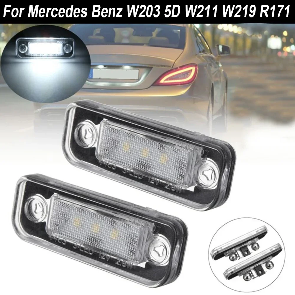 VERYUS 2pcs Car LED Light License Plate Light 12V For Mercedes-Benz C/E Class CLS SLK W203 5D W211 W219 R171 Replacement Plug An