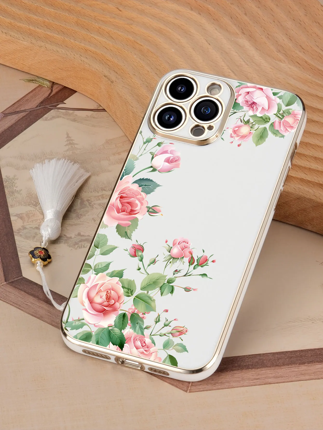 Luxo chapeamento flor padrão design borla cordão caso de telefone para iphone 17 16 15 14 plus 13 12 11 pro max capa traseira fundas