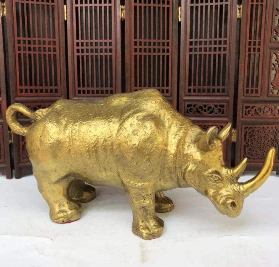 

China Brass Carved Rhino Crafts Statue Decoration