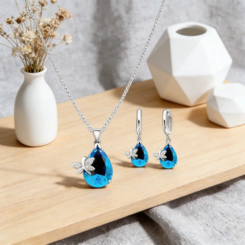 Genuin 925 Silver Bridal Jewelry Sets Fashion Cute Women Girls Engagement Anniversary Accessory Fine Trendy
