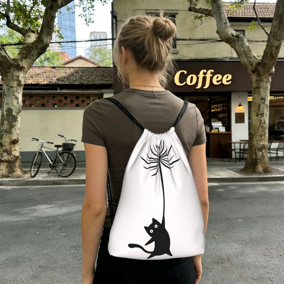 Cat Flies In The Air On A Dandelion Backpacks Multi-function Drawstring Bags Sundries Bag Book Bags for Travel Students