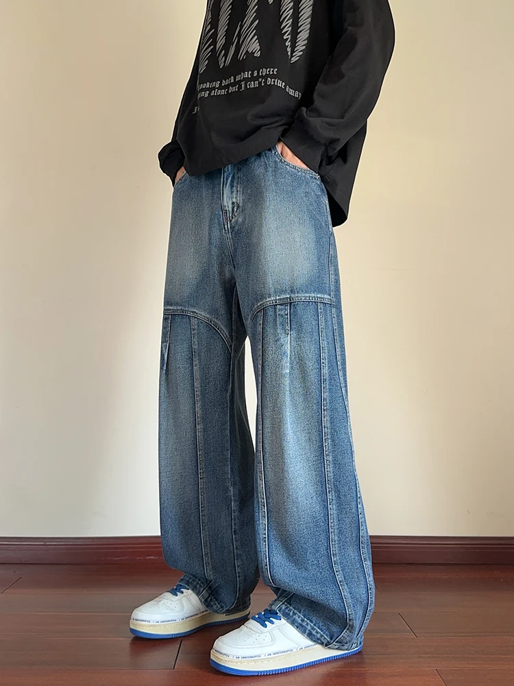 

Мужские прямые джинсы-карго с 4 карманами, весенне-осенние потертые джинсовые брюки из тяжелой ткани, широкие мешковатые джинсы