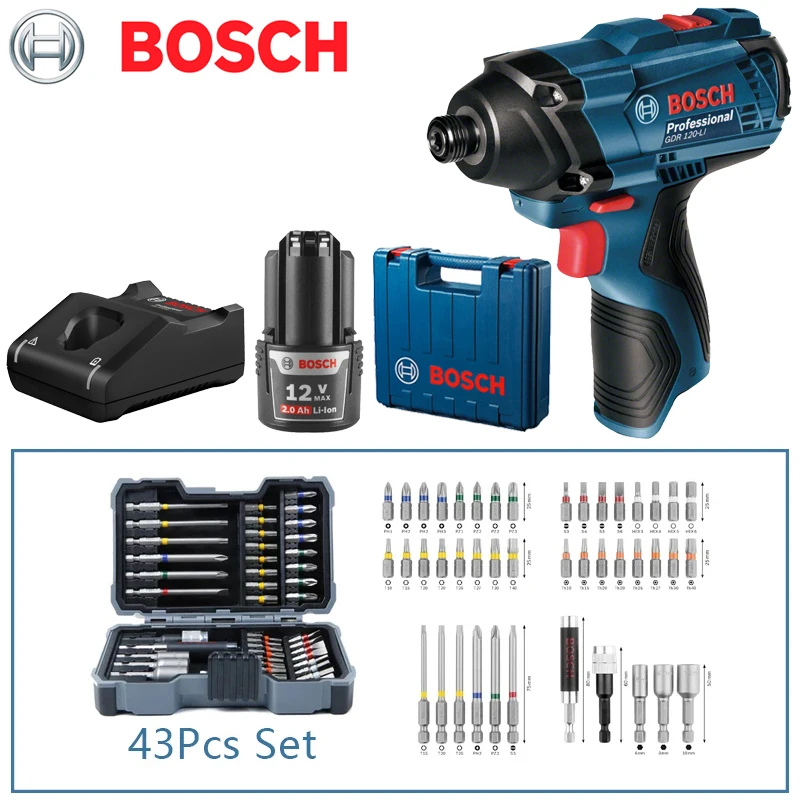 Imagem -06 - Bosch-gdr 120-li Impacto Chave de Fenda Conjuntos Brocas Eixo Macio Bit Sleeve Bateria Ferramenta Peças 12v 2.0ah