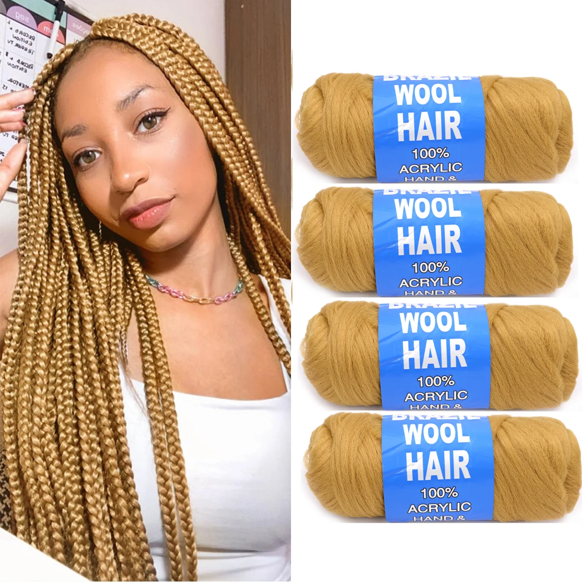 Schwarzes brasilianisches Woll-Acrylgarn für afrikanische synthetische Haarverlängerungen zum Häkeln, Jumbo-Zöpfe, Twist-Wraps, 70 g/Rolle – Detail 8