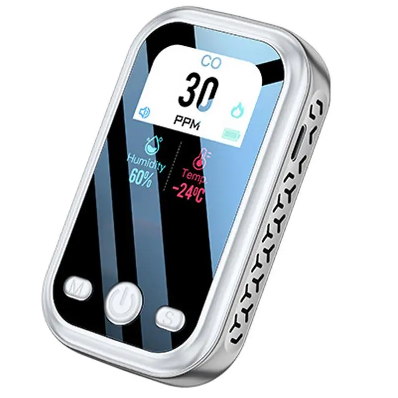 เครื่องตรวจจับคาร์บอนมอนอกไซด์ เครื่องวัดคาร์บอนมอนอกไซด์แบบพกพา ฟังก์ชั่นปลุกอเนกประสงค์ เชือกเส้นเล็กและการออกแบบวงเล็บสําหรับในร่ม