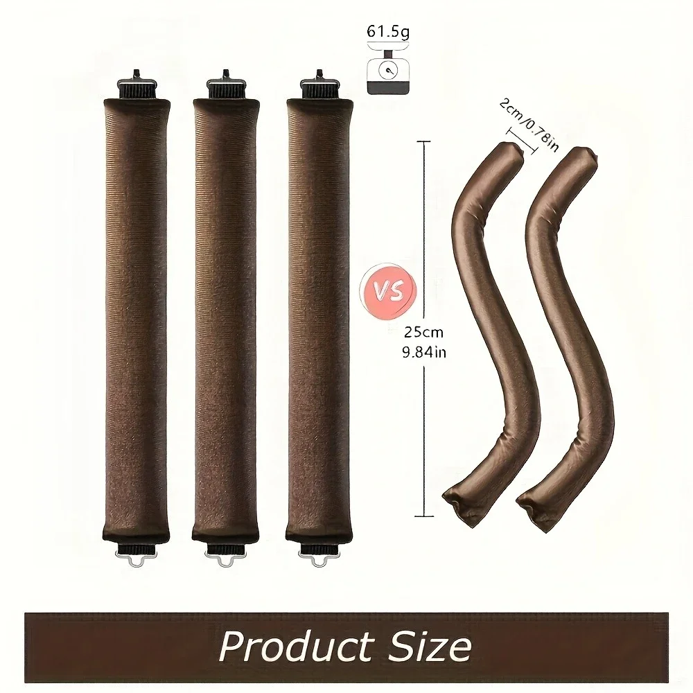 مجموعة مكونة من 3 قطع من مكواة تجعيد الشعر غير الحرارية - مكواة تجعيد داخلية مرنة من الفلانيل الناعم، مناسبة لتجعيد الشعر العادي