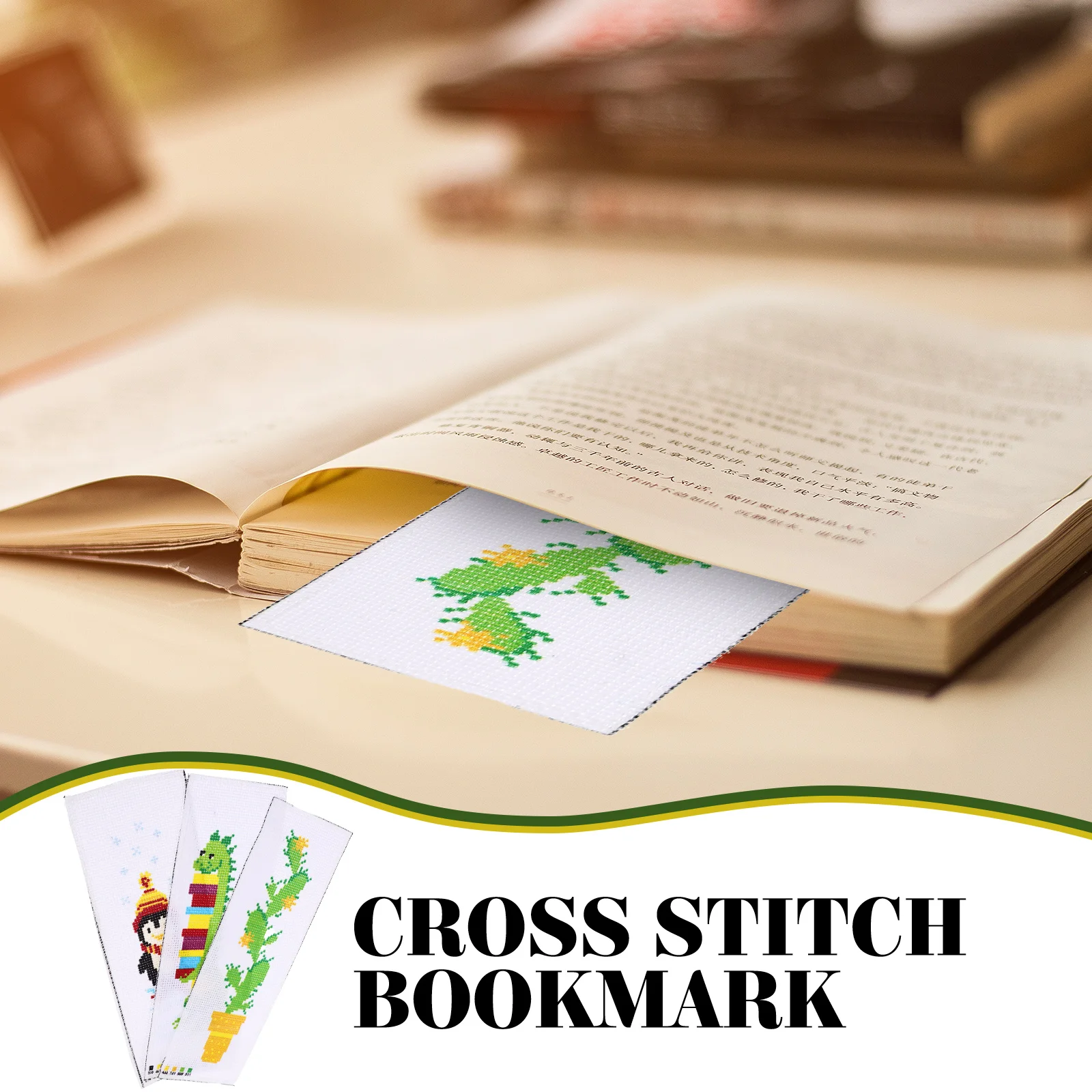 

3 Sets Casual Embroidery Bookmark Material Bag Child Cross Stitch Kit Supplies Polyester Kits for Adults