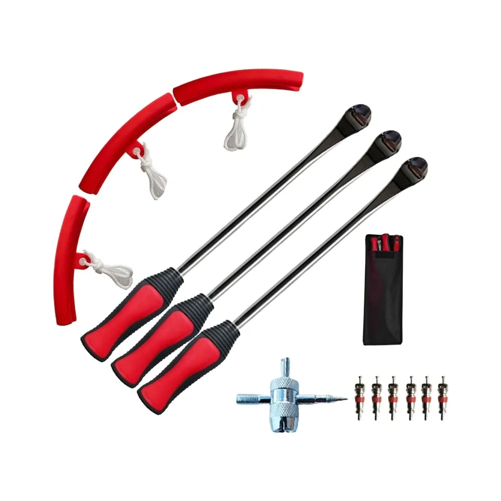 Red 375mm Stainless Steel Tire Spoon Lever Kit 26Pcs With Rim Protectors For Motorcycle For Dirt Bike For ATV Change