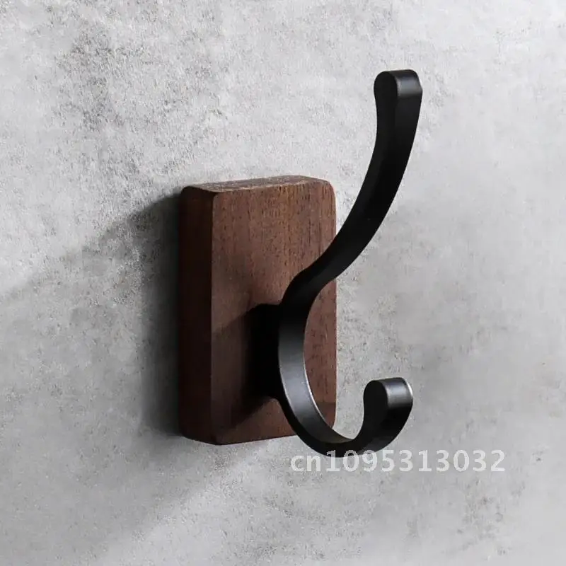 walnut simple wood hook beech Nordic square paste wall hook hole-free creative hook hanging