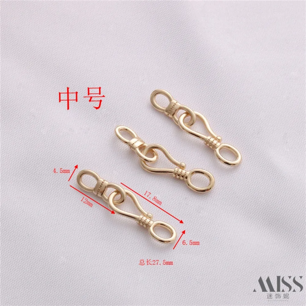 14K Gold Button 8 Characters + Fish Hook Buckle Question Mark Buckle Connection End Buckle DIY Handmade Bracelet Accessories