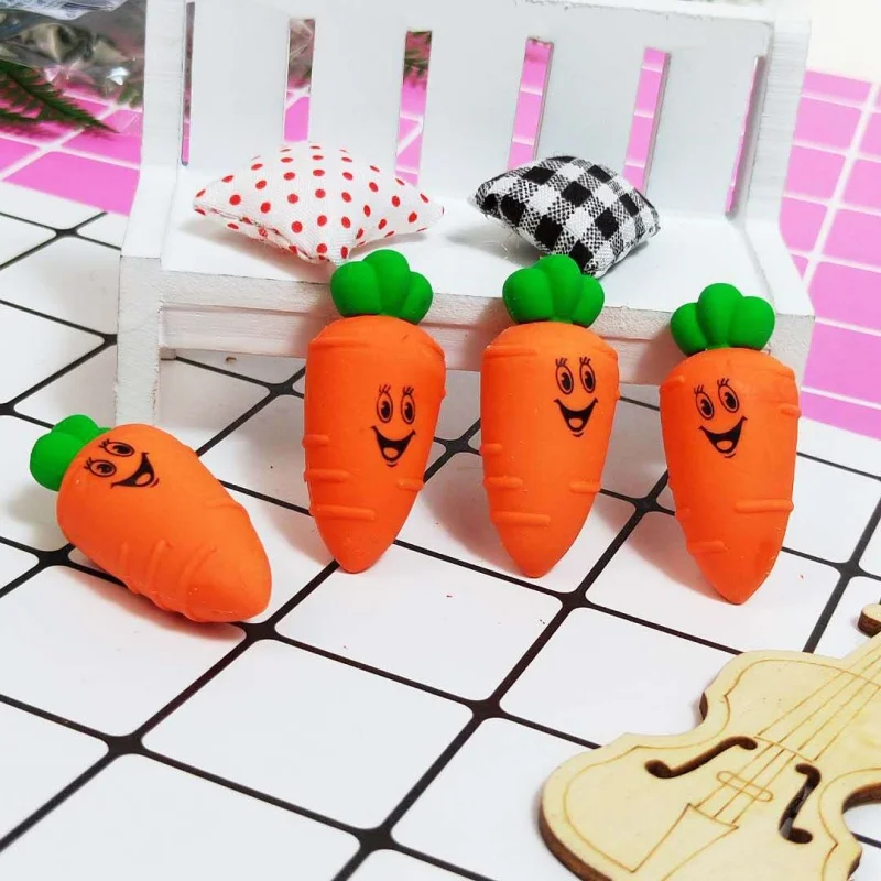 2 Pieces/batch 3D Creative Carrot Eraser Cute Cartoon Detachable Eraser School Supplies Sketch Christmas Gift Card Wow Eraser