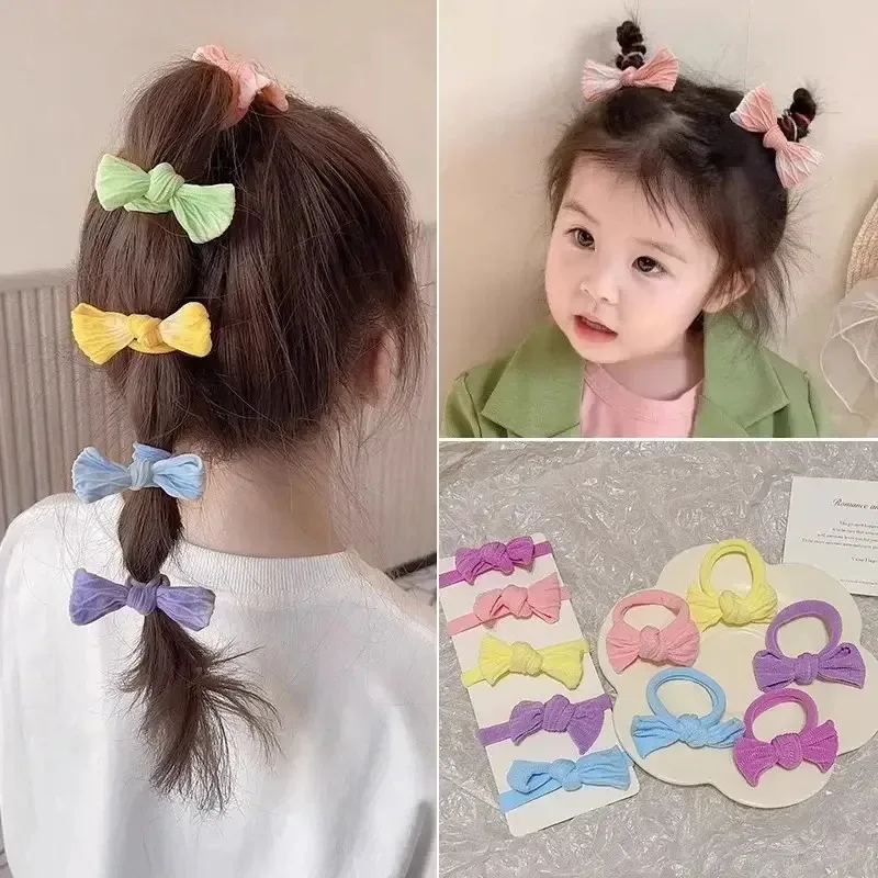 5 sztuk/zestaw koreański śliczny Bowknot elastyczna gumka do włosów jednokolorowe gumki do włosów kucyk Holder nie szkodzi pierścionek do włosów nakrycia głowy dla dzieci