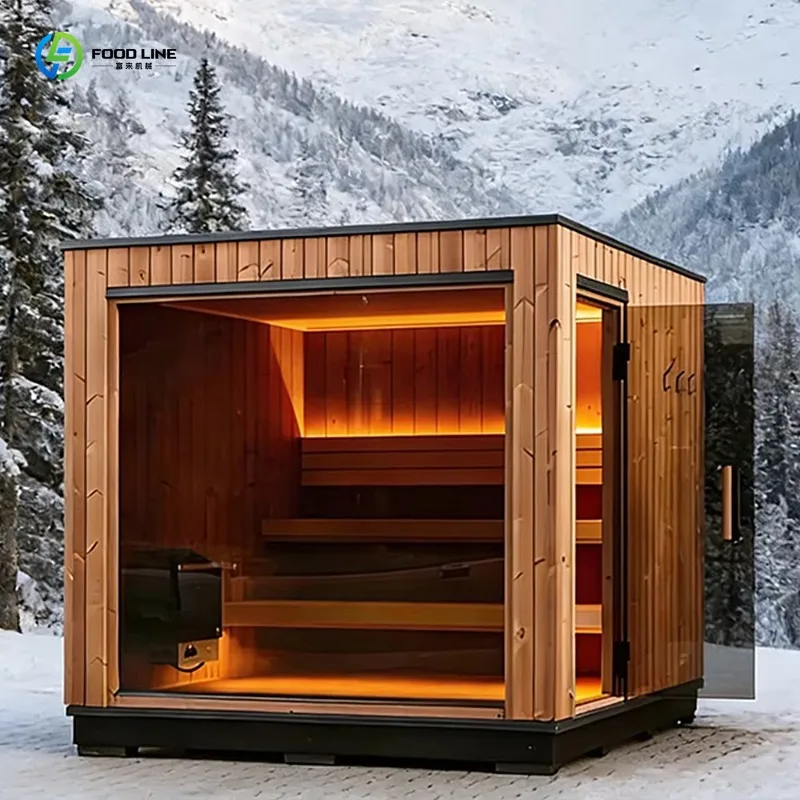 Customized Premium Large Cedar Wood Outdoor Family Spa Sauna, Wet & Dry Type with Panoramic Glass & Lighting